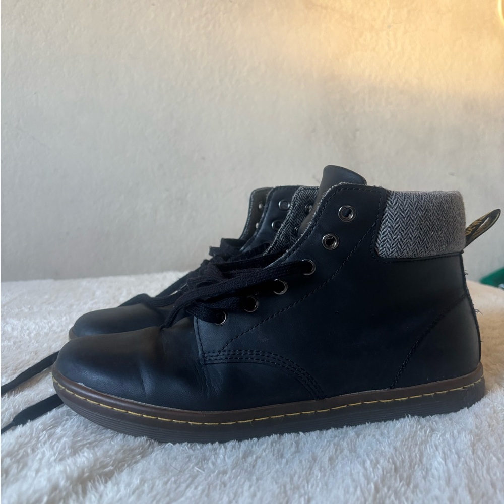 Dr. Martens Maelly Black Lace-Up Ankle Boots Tweed Collar